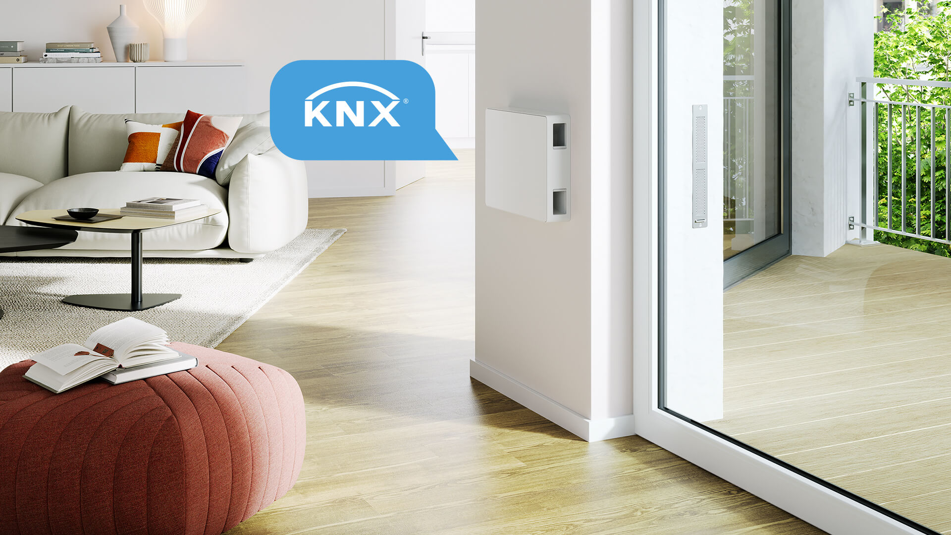 Installatiescenario van de wandventilator AEROPLUS WRG in de woonkamer in een KNX-omgeving